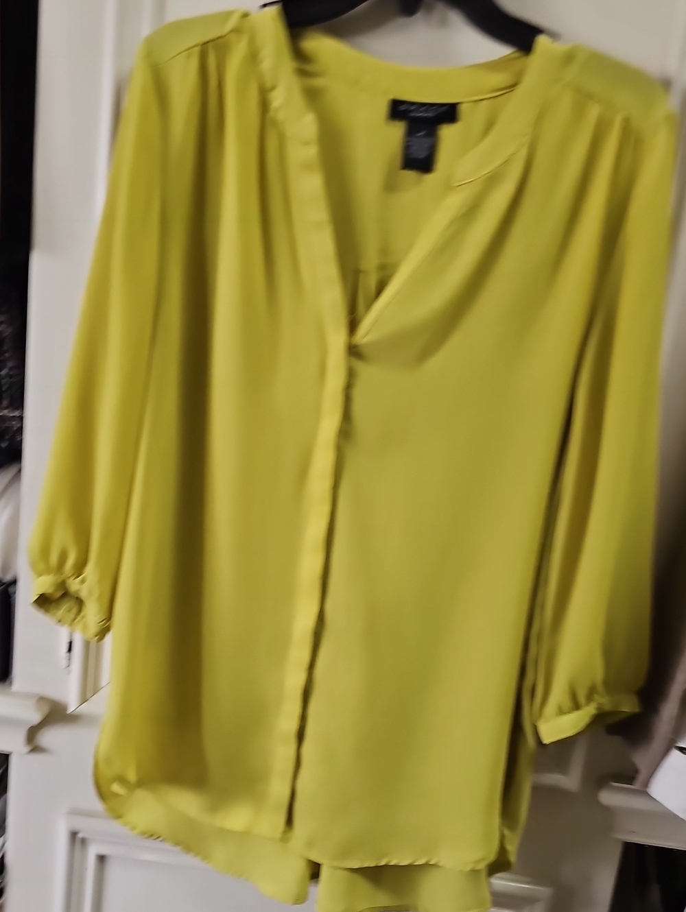 Grace Chartreuse Split-Neck Blouse